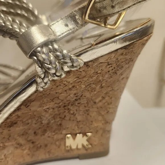 Michael Kors Gold Metallic Leather Wedge Heel Strappy Sandals Sz. 7 Ret. $229