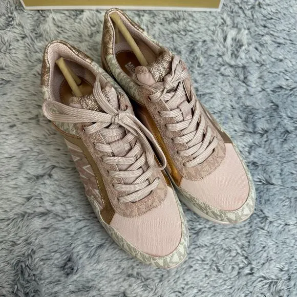 Michael Kors Maddy Two-Toned Pink Rose Gold Logo Lace Up Sneakers Size 7M New*