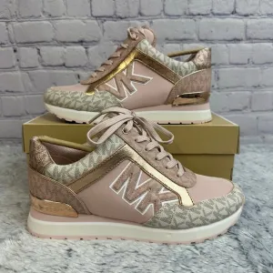 Michael Kors Maddy Two-Toned Pink Rose Gold Logo Lace Up Sneakers Size 7M New*
