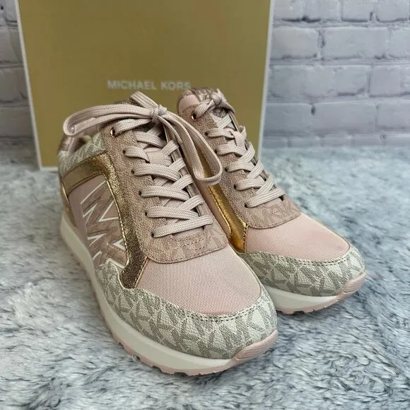 Michael Kors Maddy Two-Toned Pink Rose Gold Logo Lace Up Sneakers Size 7M New*