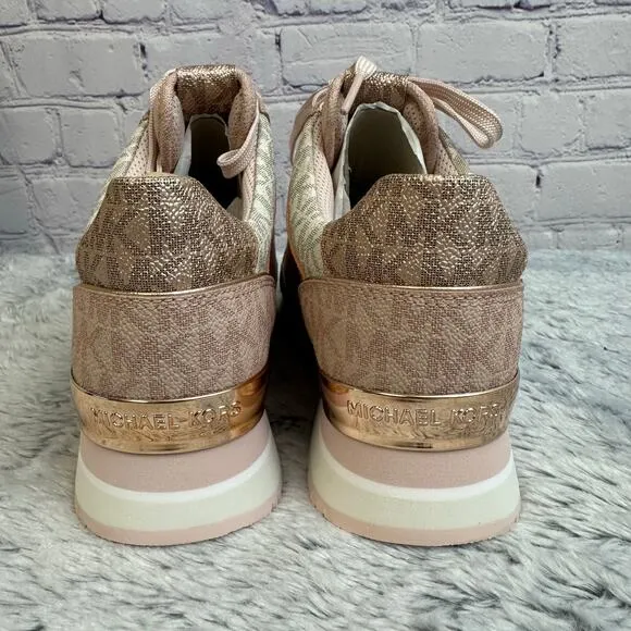 Michael Kors Maddy Two-Toned Pink Rose Gold Logo Lace Up Sneakers Size 7M New*