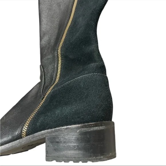 Michael Kors Shoes Womens 10 Black Gold Suede Leather Knee High Full Zip Boots