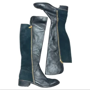 Michael Kors Shoes Womens 10 Black Gold Suede Leather Knee High Full Zip Boots