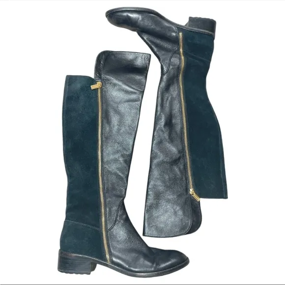 Michael Kors Shoes Womens 10 Black Gold Suede Leather Knee High Full Zip Boots