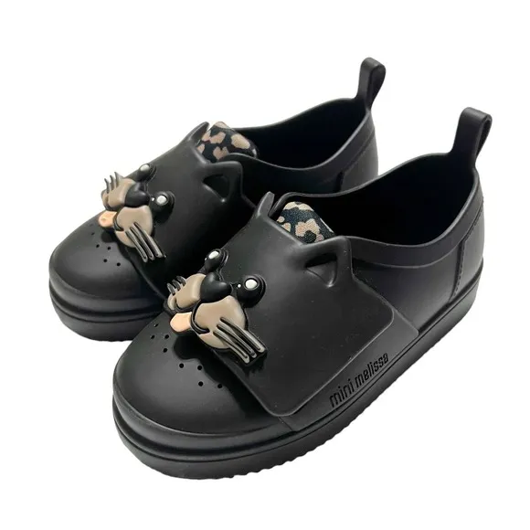 Mini Melissa Black Cat Jelly Trainer Shoes Size 8