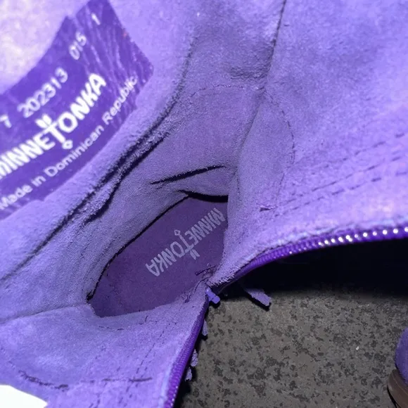 Minnetonka Girls EUC 3 Layer Purple Fringe Suede Leather Calf Boots