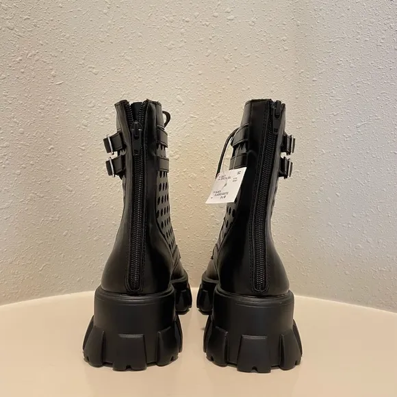 Mudd Krystal Perforated Vegan Leather Black Combat Boots/Sz:9/NEW