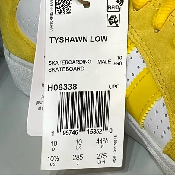 New Adidas Mens 10.5 Tyshawn Low Yellow Skate Shoes