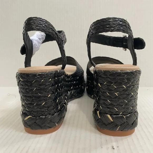 New Dolce Vita Sandals Tiago Raffia Black Wedge Strappy Buckle Platform