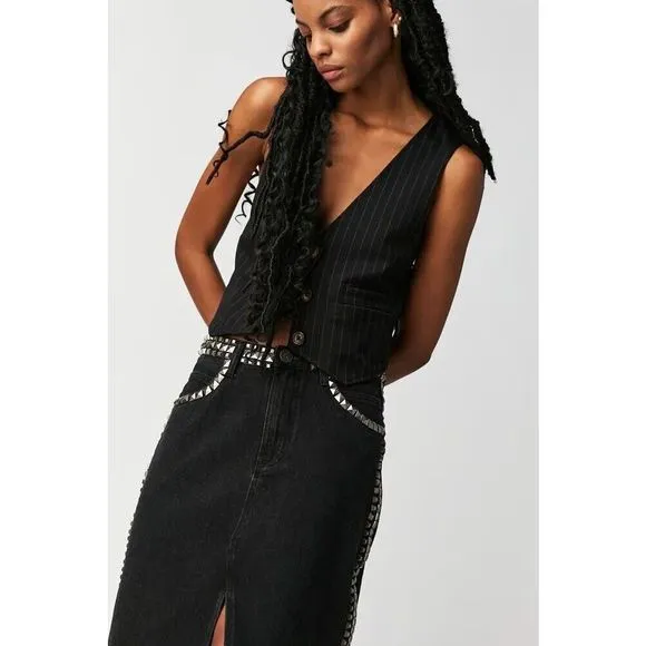 NEW Free People One Teaspoon Black Oak Studded Rocko Skirt Size 27