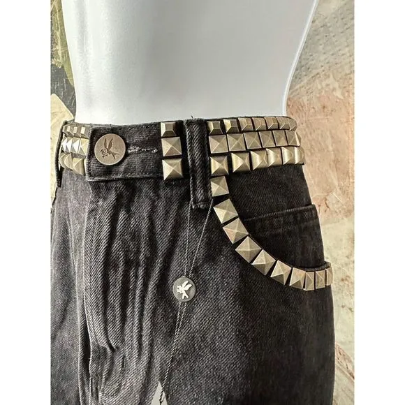 NEW Free People One Teaspoon Black Oak Studded Rocko Skirt Size 27