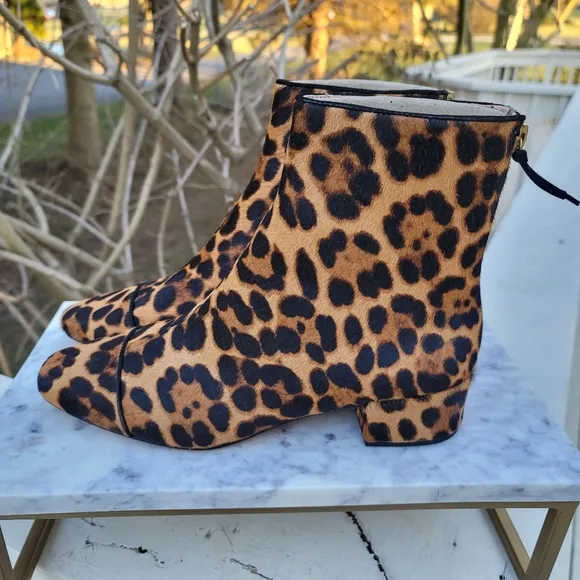 New! J Crew sz 7 7.5 Roxie Cap-toe Ankle Boots Calf Half Leopard Cheetah NWT