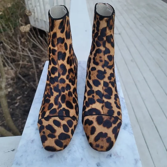 New! J Crew sz 7 7.5 Roxie Cap-toe Ankle Boots Calf Half Leopard Cheetah NWT