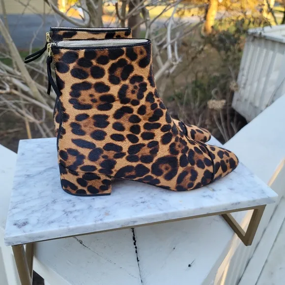 New! J Crew sz 7 7.5 Roxie Cap-toe Ankle Boots Calf Half Leopard Cheetah NWT