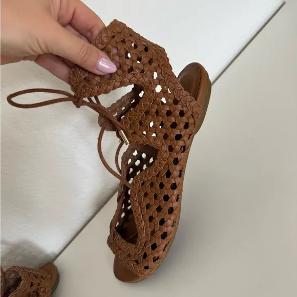 New Joie 100% leather Brown Woven gladiator lace up Sandals