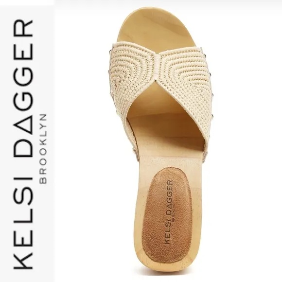 NEW Kelsi Dagger Brooklyn Dreamer Studded Wooden Sandals 6.5