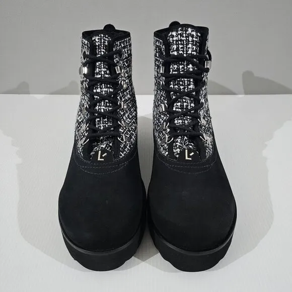 NEW Larroude Vail Ankle Bootie Black White Tweed Leather Size 9