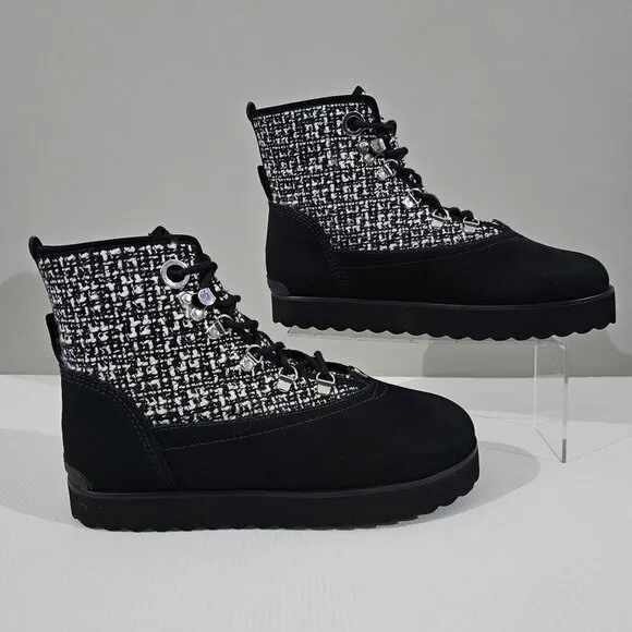 NEW Larroude Vail Ankle Bootie Black White Tweed Leather Size 9