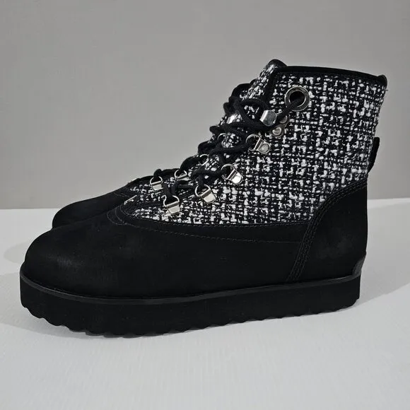 NEW Larroude Vail Ankle Bootie Black White Tweed Leather Size 9