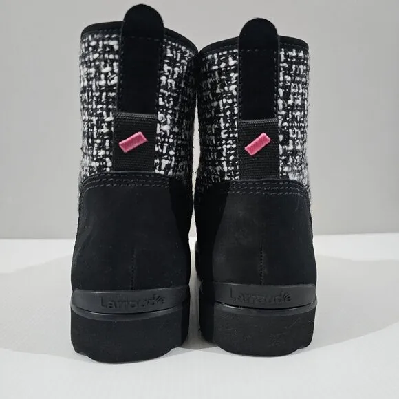 NEW Larroude Vail Ankle Bootie Black White Tweed Leather Size 9