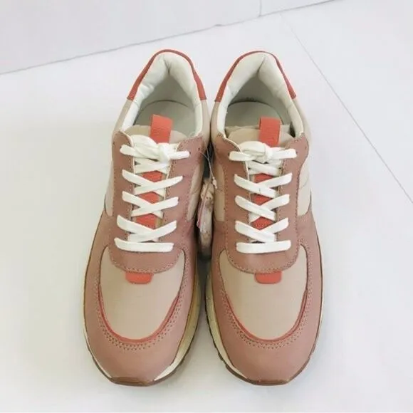 New! Madewell Kickoff Trainer Sneakers Leather Nylon Pink Nubuck Platform Shoes
