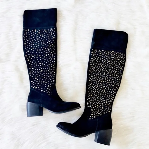 NEW SEY Suede Leather Studded Over The Knee Boots