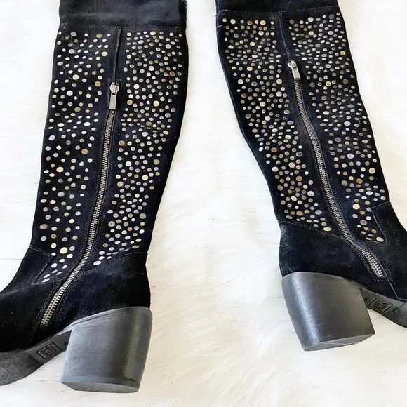 NEW SEY Suede Leather Studded Over The Knee Boots
