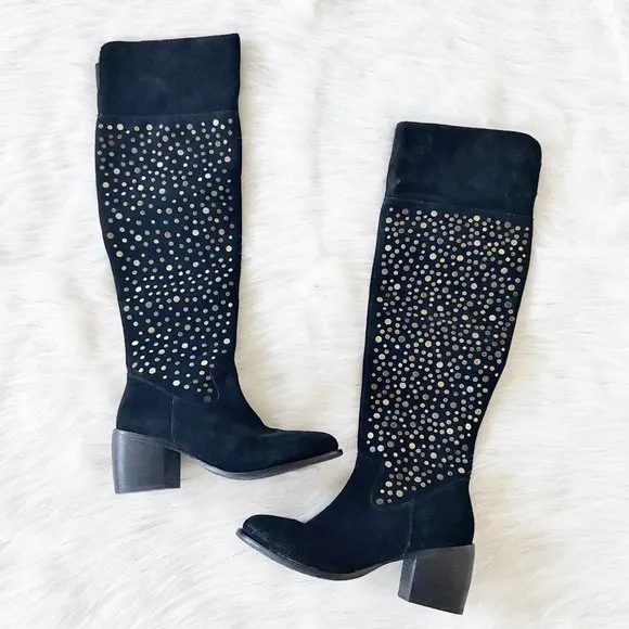 NEW SEY Suede Leather Studded Over The Knee Boots
