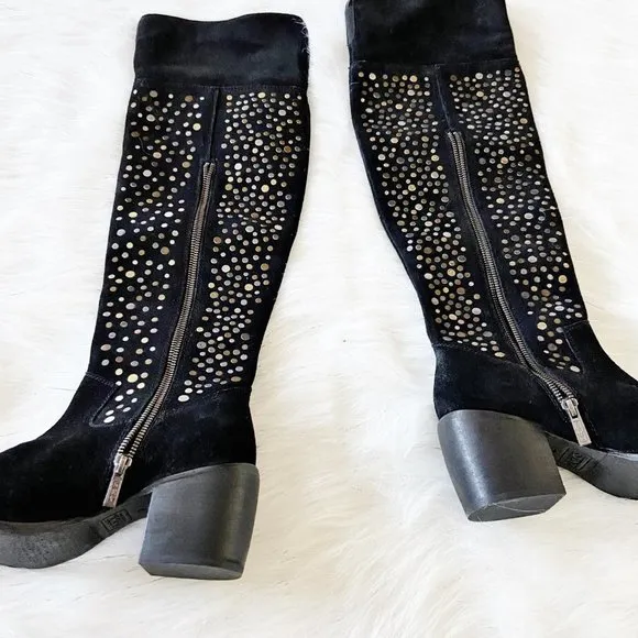 NEW SEY Suede Leather Studded Over The Knee Boots