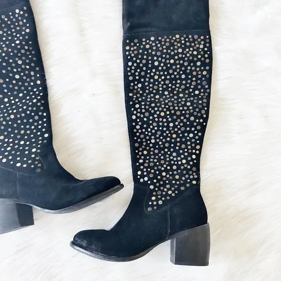 NEW SEY Suede Leather Studded Over The Knee Boots