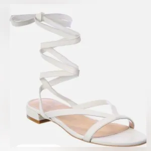 New Stuart Weitzman Leather Anita Ankle Wrap Sandal in White size 9
