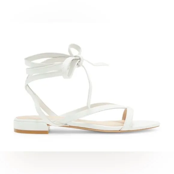 New Stuart Weitzman Leather Anita Ankle Wrap Sandal in White size 9