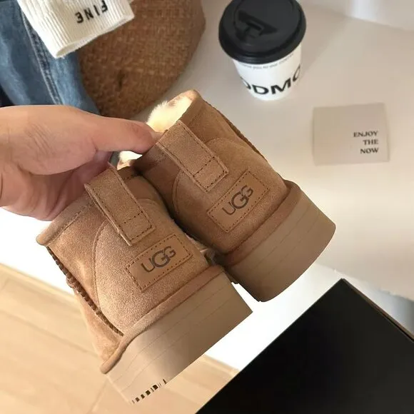 NEW UGG CLASSIC ULTRA MINI PLATFORM CHESTNUT SUEDE WOMEN'S BOOTS