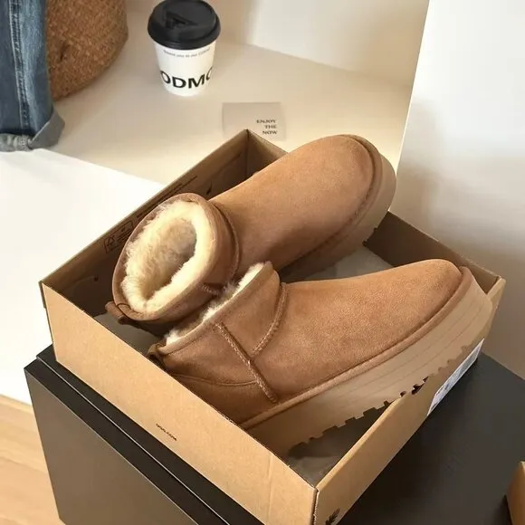 NEW UGG CLASSIC ULTRA MINI PLATFORM CHESTNUT SUEDE WOMEN'S BOOTS