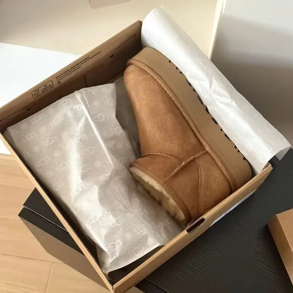 NEW UGG CLASSIC ULTRA MINI PLATFORM CHESTNUT SUEDE WOMEN'S BOOTS