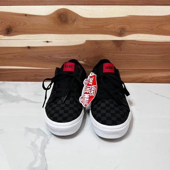 NEW VANS Seldan Checkerboard Black Red Skate Shoes Youth 5.5