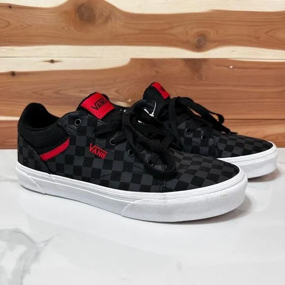 NEW VANS Seldan Checkerboard Black Red Skate Shoes Youth 5.5