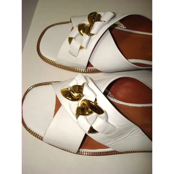 New Womens Unity.In. Diversity Leather Chain Slide Sandals Talia White Gold 10