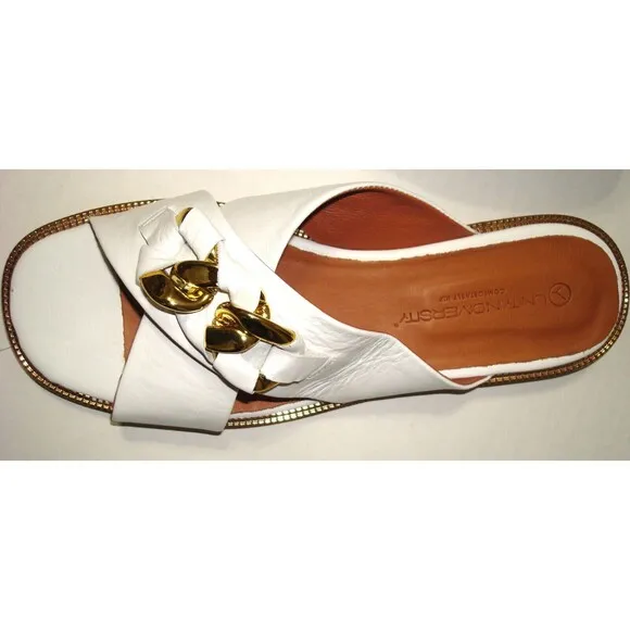 New Womens Unity.In. Diversity Leather Chain Slide Sandals Talia White Gold 10