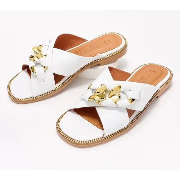 New Womens Unity.In. Diversity Leather Chain Slide Sandals Talia White Gold 10