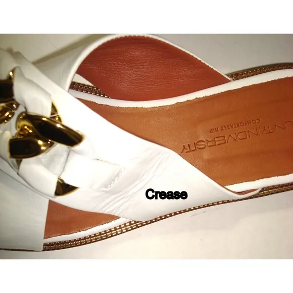 New Womens Unity.In. Diversity Leather Chain Slide Sandals Talia White Gold 10