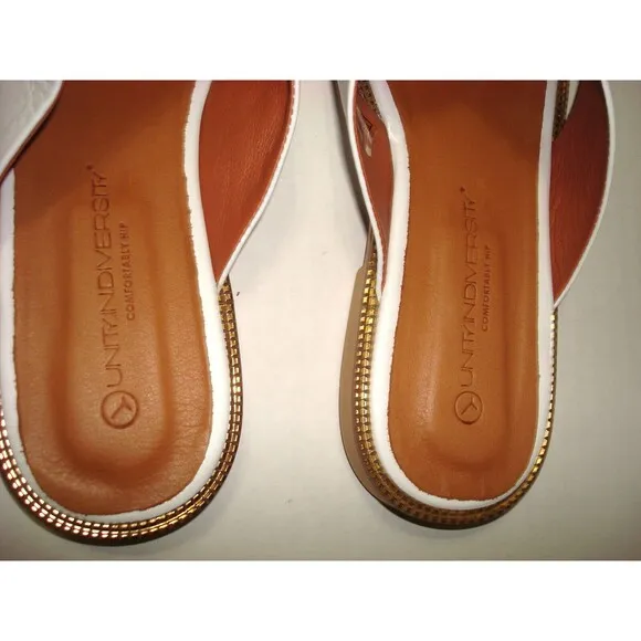 New Womens Unity.In. Diversity Leather Chain Slide Sandals Talia White Gold 10