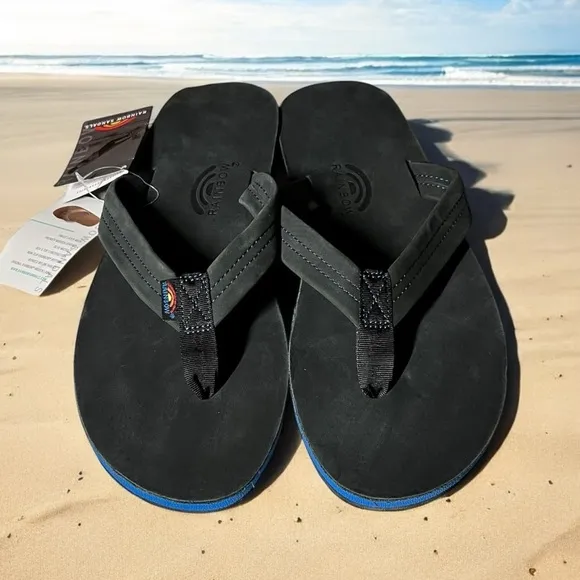 🌈NEW w.tag Rainbow Single Layer Premier Leather Sandal w Blue 1&quot; Midsole  XXXL