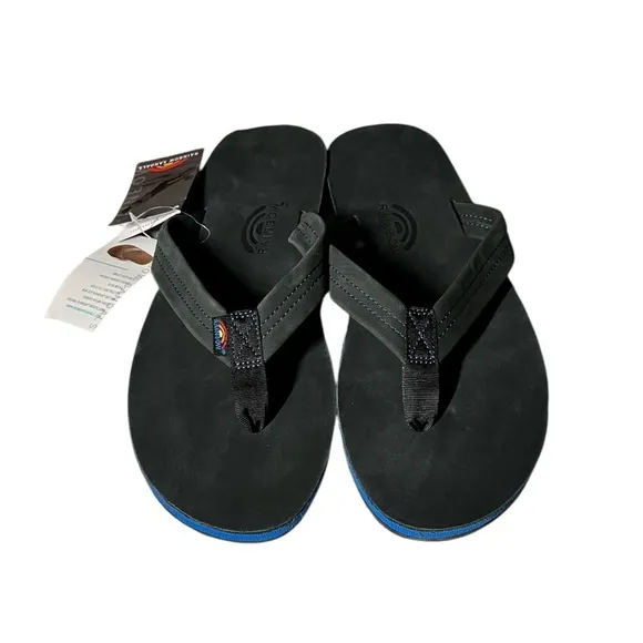 🌈NEW w.tag Rainbow Single Layer Premier Leather Sandal w Blue 1&quot; Midsole  XXXL