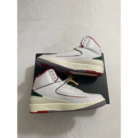 New Youth Size 6Y White Fire Red Air Jordan 2 Retro (GS) Basketball Shoes