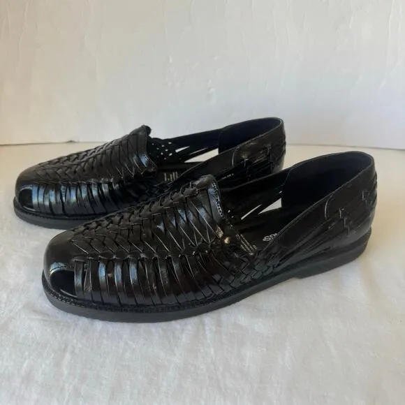 NIB Deer Stags Men's Antonio Woven Leather Shoes Loafer Sandals 10.5 Black