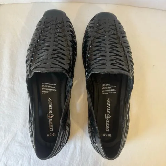 NIB Deer Stags Men's Antonio Woven Leather Shoes Loafer Sandals 10.5 Black
