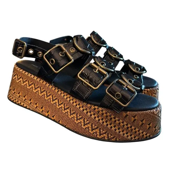 NIB Free People Amor Flatform Sandals Women's Size 9 M Black Gold Weave Platform
