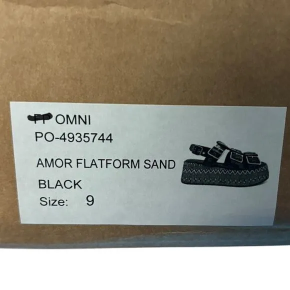 NIB Free People Amor Flatform Sandals Women's Size 9 M Black Gold Weave Platform