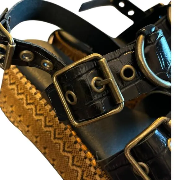 NIB Free People Amor Flatform Sandals Women's Size 9 M Black Gold Weave Platform